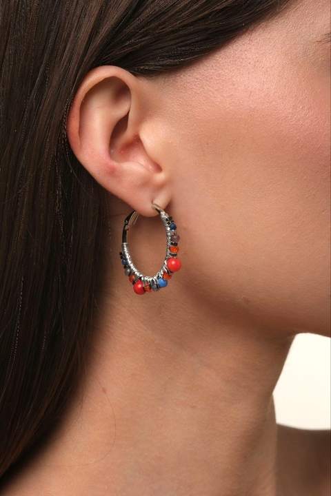 Серьги-конго «Кора» с кораллом и лазуритом · 3 см