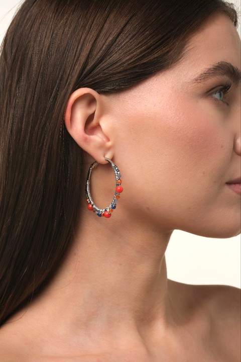 Серьги-конго «Кора» с кораллом и лазуритом · 4 см