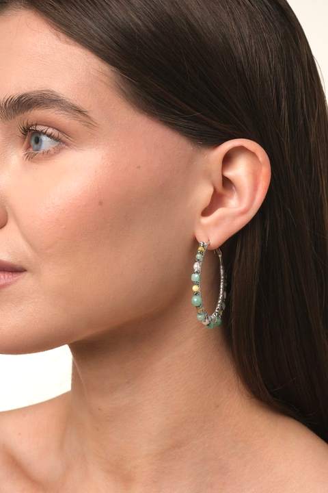 Серьги-конго «Изи» с жемчугом и зелёным бериллом · 4 см